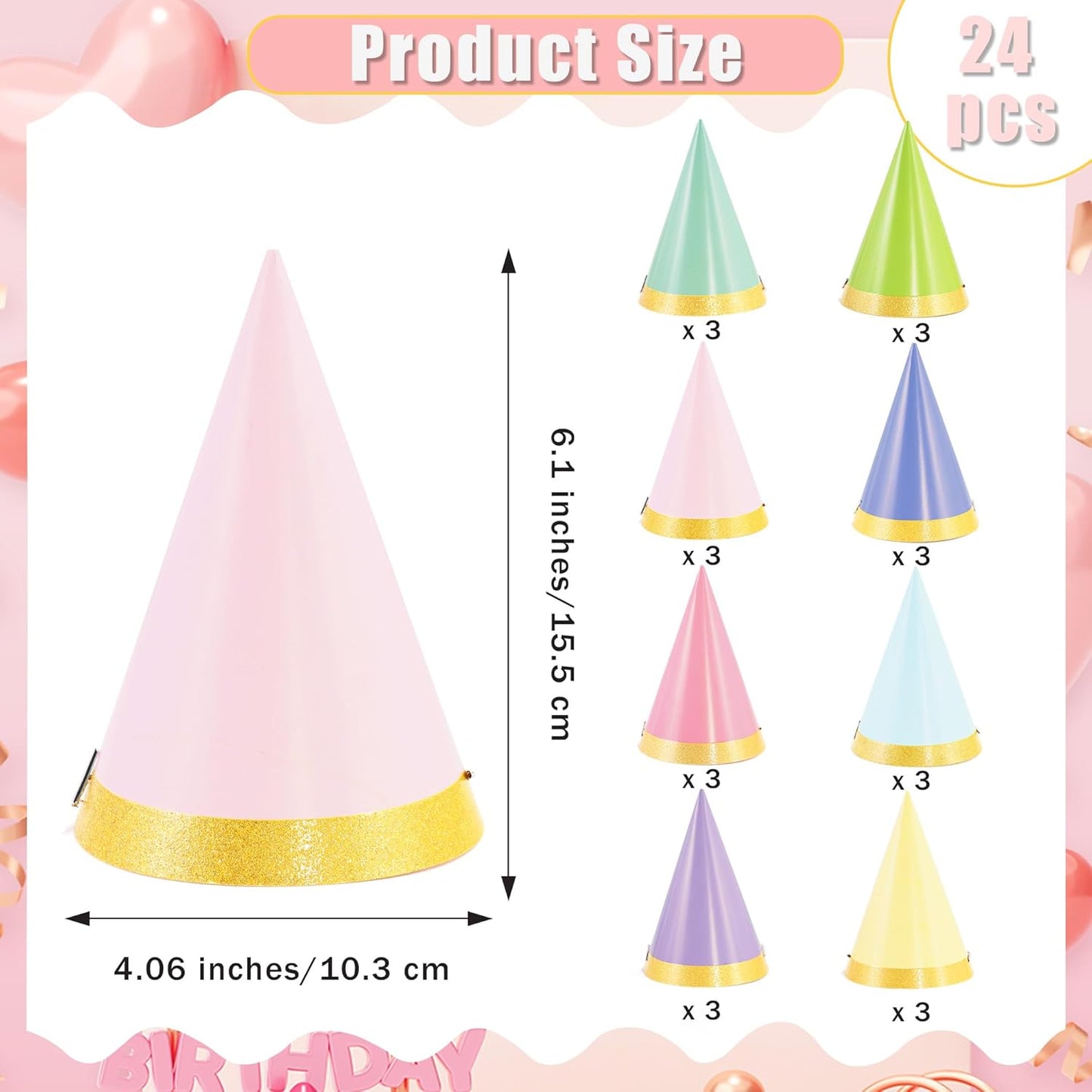 CANREVEL 24 PCS Pre-Assembled Party Hats for Adults, Party Decorations Supply Headwear Celebration for Women Men