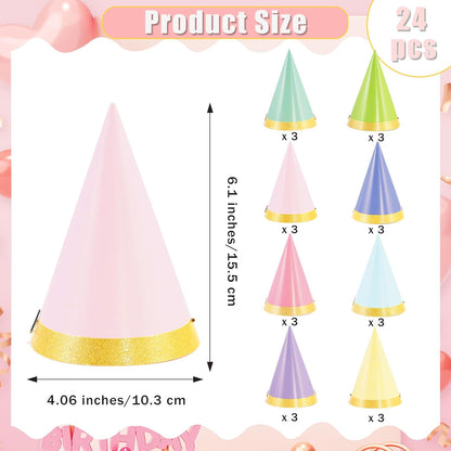 CANREVEL 24 PCS Pre-Assembled Party Hats for Adults, Party Decorations Supply Headwear Celebration for Women Men