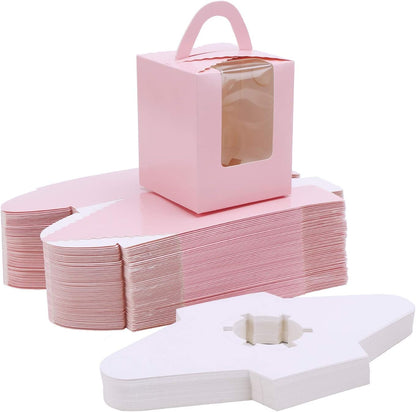 EUSOAR Gold Cupcake Boxes, 25pcs 3.6"x 3.6"x 4.3" Single Cupcake Carrier with Window Insert and Handle, Kraft Pastry Containers, Muffins Cupcake Carriers for Bakery Wrapping Party Favor Packing