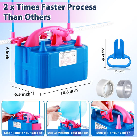 Balloon Pump Electric, Electric Air Pump Replace Manual Balloon Hand Pump, US Standard Plug Balloon Inflator Pump Electric with Dual Nozzles for Balloon Arch, Balloon Stand, Party Decorations
