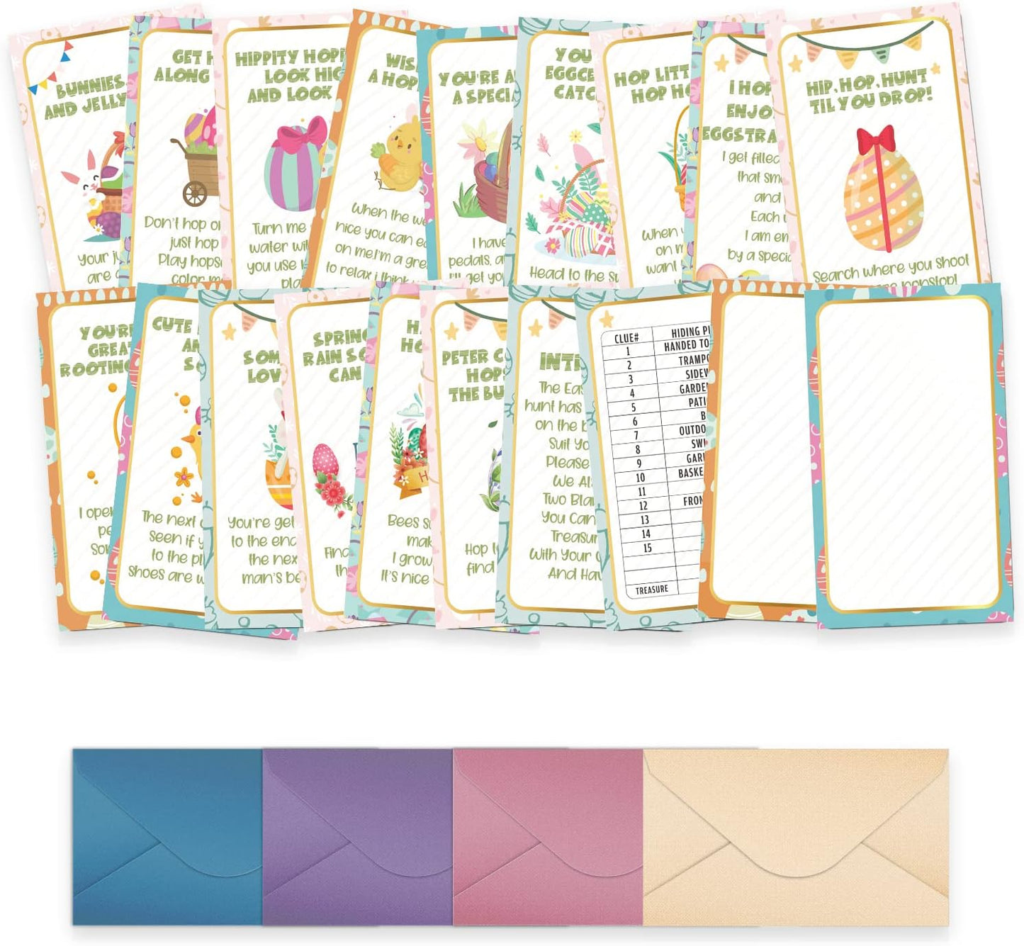 shupai Outdoor Easter Hunt Clues(18 Cards with Envelopes), Outdoor Easter Party Games(XBK002E)