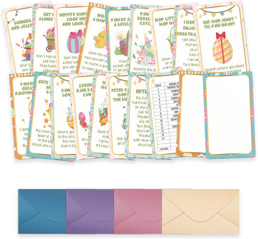 shupai Outdoor Easter Hunt Clues(18 Cards with Envelopes), Outdoor Easter Party Games(XBK002E)