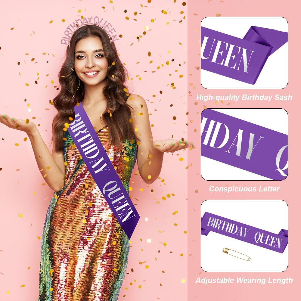 Birthday Sash & Crown for Women - Tiara Headband, Girls' Decorations Accessories