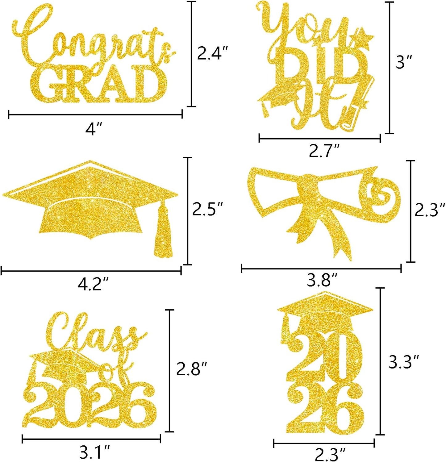 Graduation Centerpiece Sticks 24PCS Glitter Grad Picks Party Table Decor Senior High School College Sign Gold