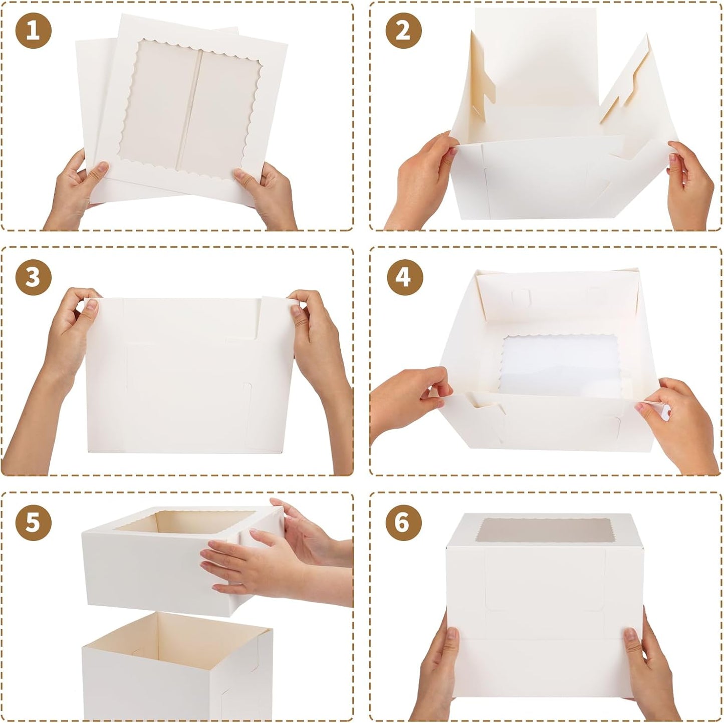 Moretoes 20pcs Cake Boxes, 10x10x8 Inches Tall Cake Box with Window, White Bakery Box, Large Baking Boxes with Window for Valentine's Day, Mother's Day, Pastries, Pies, Desserts