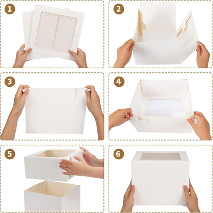 Moretoes 20pcs Cake Boxes, 10x10x8 Inches Tall Cake Box with Window, White Bakery Box, Large Baking Boxes with Window for Valentine's Day, Mother's Day, Pastries, Pies, Desserts
