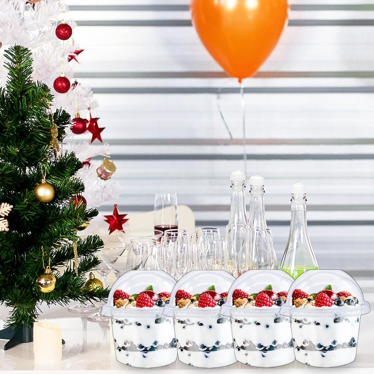 Alaeseje 50 Pack 8oz Disposable Clear Plastic Cups with Dome Lids(Hole in the Lid),PET Dessert Cups,Disposable Snack Bowls for Ice Cream,Cake,Fruit,Parfait, Pudding and Jello Shot