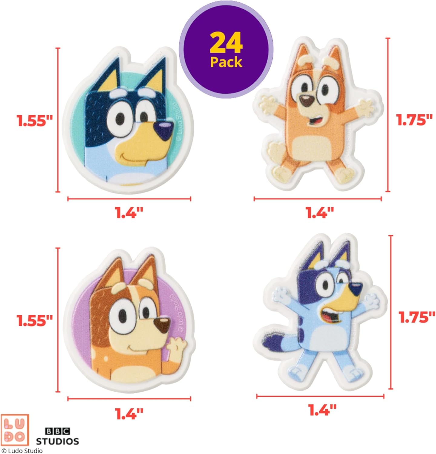 DecoPac Bluey So Much Fun Rings, 24 Cupcake Decorations Featuring Bluey, Bingo, Bandit, and Chilli, 3D Food Safe Cake Toppers – 24 Pack