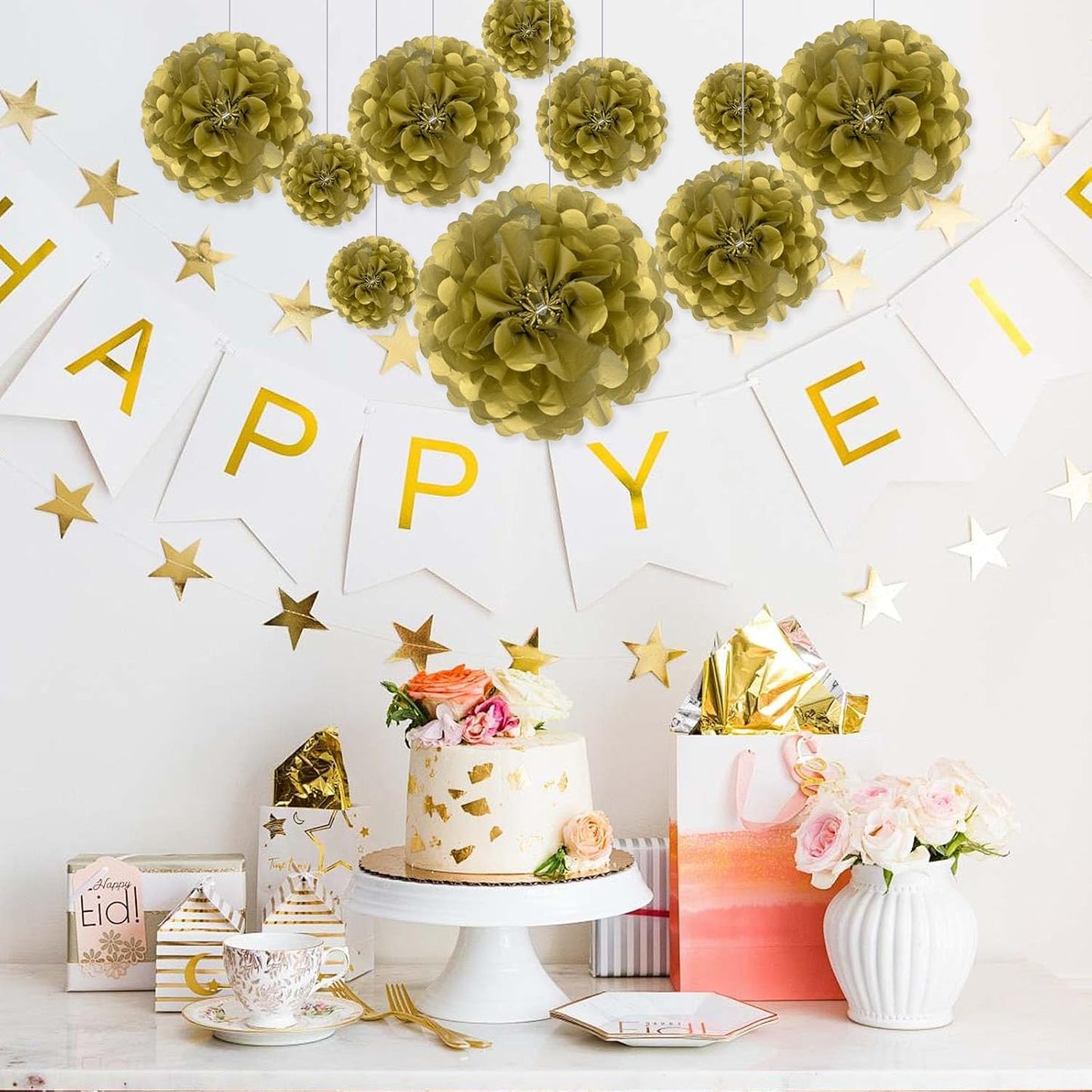 Tissue Paper Pom Poms, Pink Tissue Paper Flowers, Hanging Flower Balls for Weddings Fiesta Parties Birthday Baby Showers Classroom Bridal Shower Decoration (18Piece Set-6/10/12/14Inch)