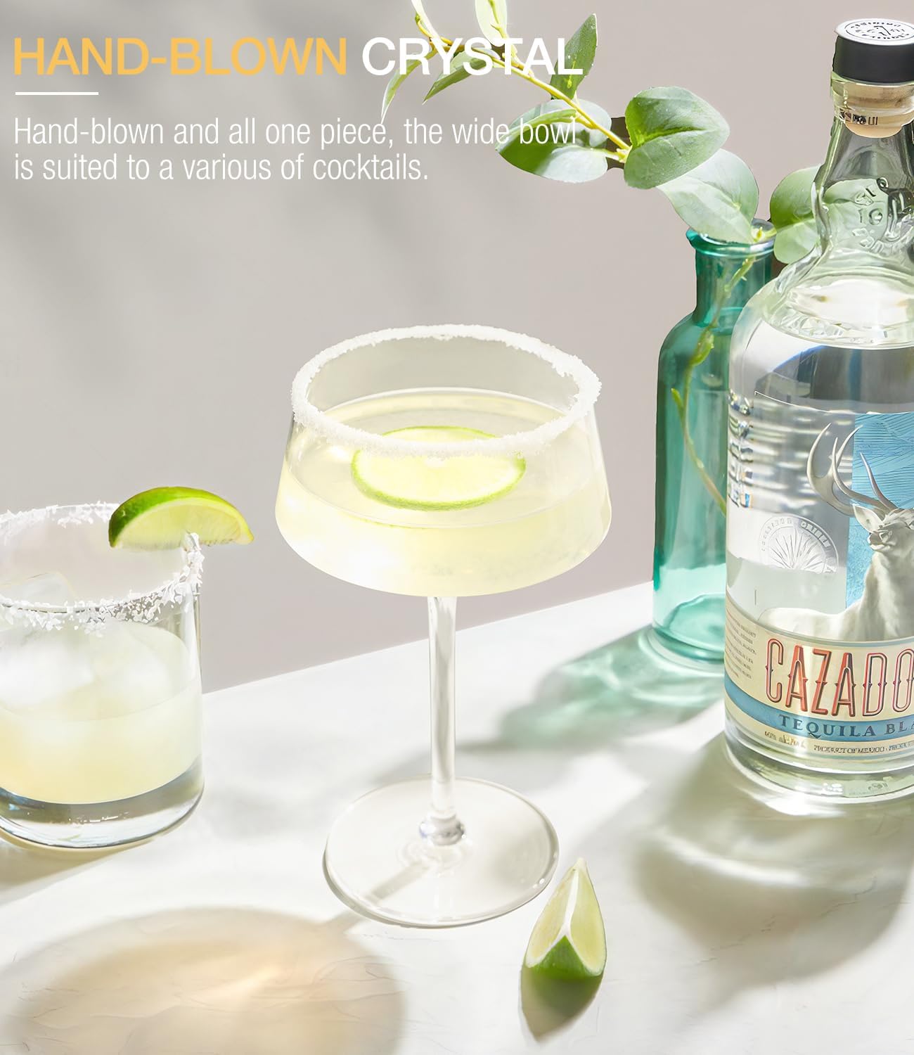 LUNA & MANTHA Martini Glasses, Martini Cocktail Glasses for Margarita, Manhattan, Cosmopolitan, Espresso, Home Bar, Evening Parties, Birthdays, Housewarming Gift,8oz-Stemless Set of 4