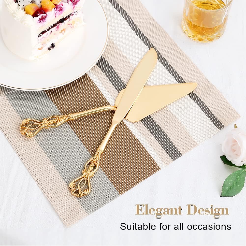 Wedding Cake Knife and Server Set, Personalized Gold Cake Cutting Set for Wedding, Engraved Classic Cake Knives Cutter Set, Pie Server, Birthday Bridal Quinceañera Gift (CUS-Flower)