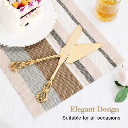 Wedding Cake Knife and Server Set, Personalized Gold Cake Cutting Set for Wedding, Engraved Classic Cake Knives Cutter Set, Pie Server, Birthday Bridal Quinceañera Gift (CUS-Flower)