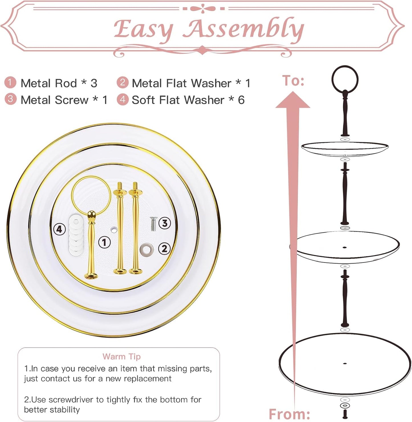 PinCute 5 Pcs Dessert Table Display Set - 2 X Cupcake Stand Holder/Cup Cake Tier Tower & 3 X Serving Tray Combo for Tea Party, Birthday, Baby Shower (Wave Square)
