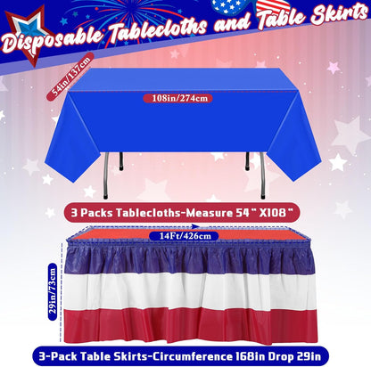 Oudain 6 Pcs Plastic Table Skirts and Stainproof Table Cloths 54 x 108 in Plastic Ruffle Tablecloth 168 x 29 Inches Disposable for Wedding Baby Shower Valentine Spring Easter Party(White)