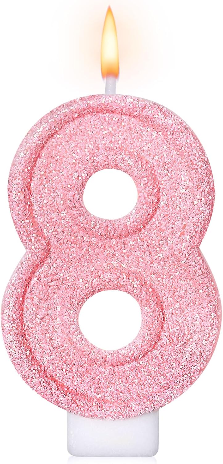Cute Number 3 Birthday Candle, Glitter Pink Number Candles, Birthday Cake Topper Decoration, Party Supplies Anniversary Celebrations