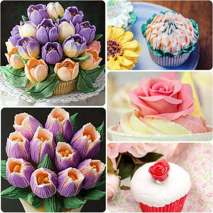 Dimeho 7 Pcs Round Hole Piping Tips Set Stainless Steel Cupcake Frosting Nozzles Cake Decorating Tool Russian Pastry Icing Dispensers Supplies for Baking Cookies Puff Doughnut Cream Bag Filler