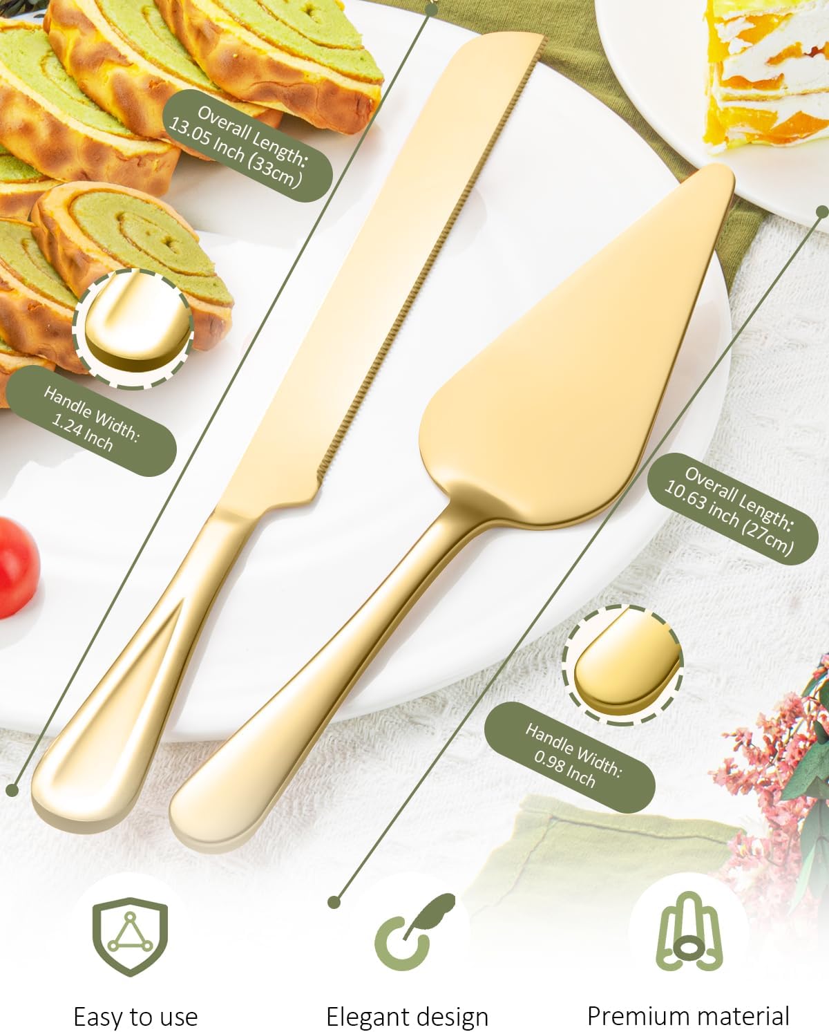 13-Inch Premium Cake Cutting Set for wedding，Exquisite Cake Knife and Server Set with Serrated Design, Ideal for Pastries, Pies, and Desserts (Silver)