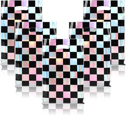 Mikzhskr 30Pcs Race Car Party Favors Bag Goodie bags Racing in Speed Party Decorations Soccer Theme Black and White Checkered Candy Bags with Handles for Kids Race Car Birthday Party Supplies