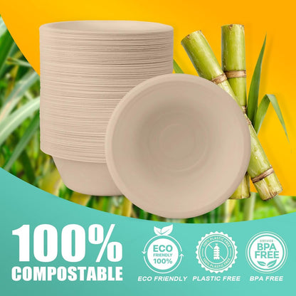 JINVOGREEN 200 Count 12 oz Paper Bowls, Disposable Compostable Bowls Bulk, Heavy Duty Biodegradable Bagasse Bowl for Snacks, Soup, and Salads, White