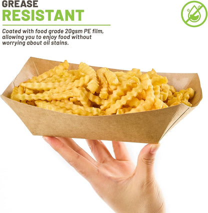 ZORRITA 3 Lb Paper Food Trays - 50 Pack Disposable Nacho Trays, Kraft Paper Food Boats Taco Holders Party Serving Baskets for Hot Dogs Snacks Tacos Fries