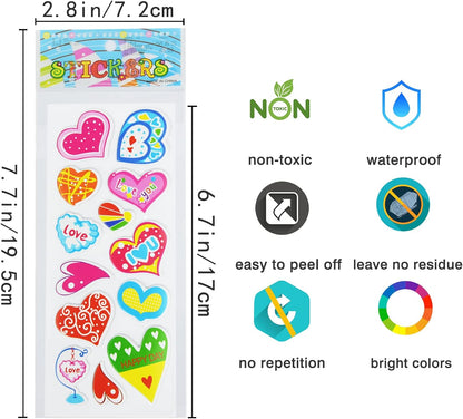 24 Sheets(500+) 3D Puffy Stickers for Toddlers Kids, Bulk Preschool Sticker Sheets for Reward, Craft, Scrapbooking Including Animal, Fruits, Dinosaurs, Fish and More