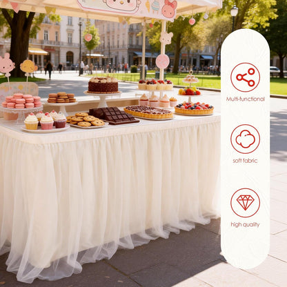 THARAHT Tulle Table Skirt 6FT 180CM Long for Rectangle Tables Round Tables Ruffle Desk Skirt for Princess Girls Birthday Party Cake Dessert Decorations Table Skirt