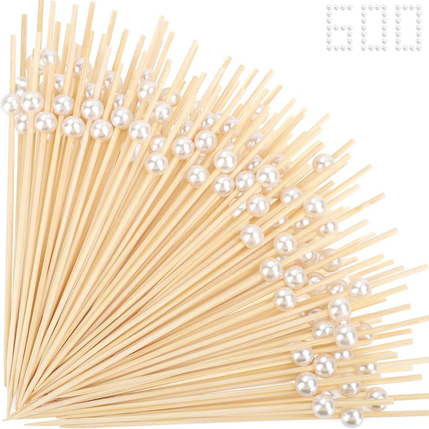 200 Cocktail Picks, White Pearl Fancy Toothpicks for Appetizers Drinks Fruit Food, 4.7 IN Long Bamboo Skewers Wood Cocktail Sticks for Wedding Bridal Shower Party Decor Charcuterie Boards Accessories