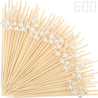 200 Cocktail Picks, White Pearl Fancy Toothpicks for Appetizers Drinks Fruit Food, 4.7 IN Long Bamboo Skewers Wood Cocktail Sticks for Wedding Bridal Shower Party Decor Charcuterie Boards Accessories