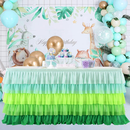 Pastel Rainbow Table Skirt Ruffle Party Tablecloth for Rectangle Table 6ft Birthday Party Baby Shower