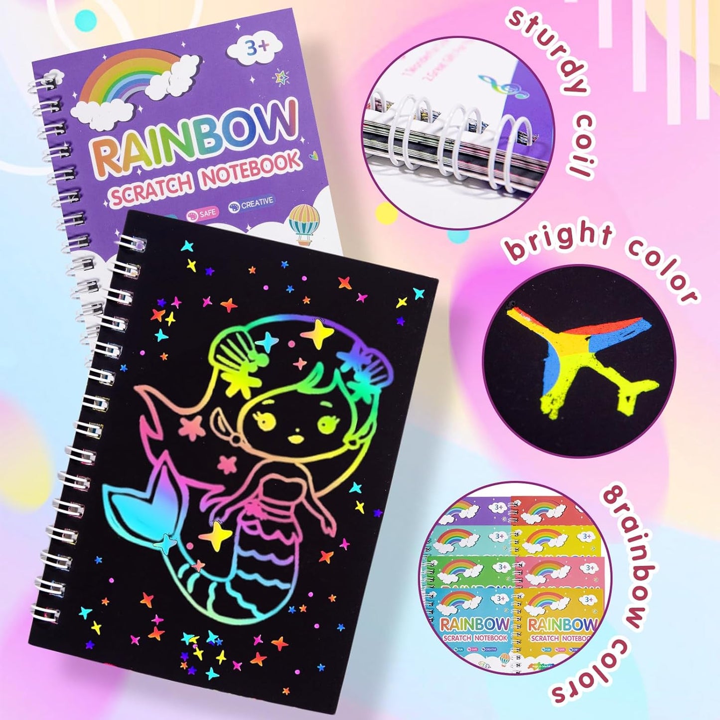 Elover Party Favors for Kids 4-8-12: 24 Pack Scratch Rainbow Art Crafts Notebook, Coloring Book Goodie Bags Stuffers Kit, Bulk Birthday Gift Classroom Prizes Girl Boy Toddler
