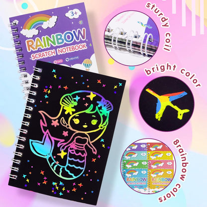 Elover Party Favors for Kids 4-8-12: 24 Pack Scratch Rainbow Art Crafts Notebook, Coloring Book Goodie Bags Stuffers Kit, Bulk Birthday Gift Classroom Prizes Girl Boy Toddler