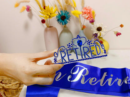 JETKONG Retirement Party Decorations Retired Tiara/Crown, Retired Sash for Women Retirement Gifts, Retirement Party Supplies, Gifts, Favors (Rose Gold)