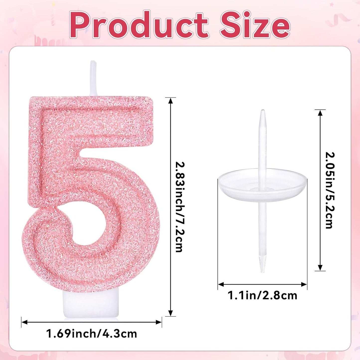 Cute Number 3 Birthday Candle, Glitter Pink Number Candles, Birthday Cake Topper Decoration, Party Supplies Anniversary Celebrations