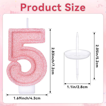 Cute Number 3 Birthday Candle, Glitter Pink Number Candles, Birthday Cake Topper Decoration, Party Supplies Anniversary Celebrations