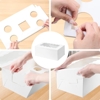 10 Packs Bento Cake and Cupcake Box 3 Holes Fit 2 Cupcakes and 1 Mini Cake Box with Clear Window and Stickers for Cake Cupcake Cookie or Easter and Mother’Day. (1+2/10pcs)