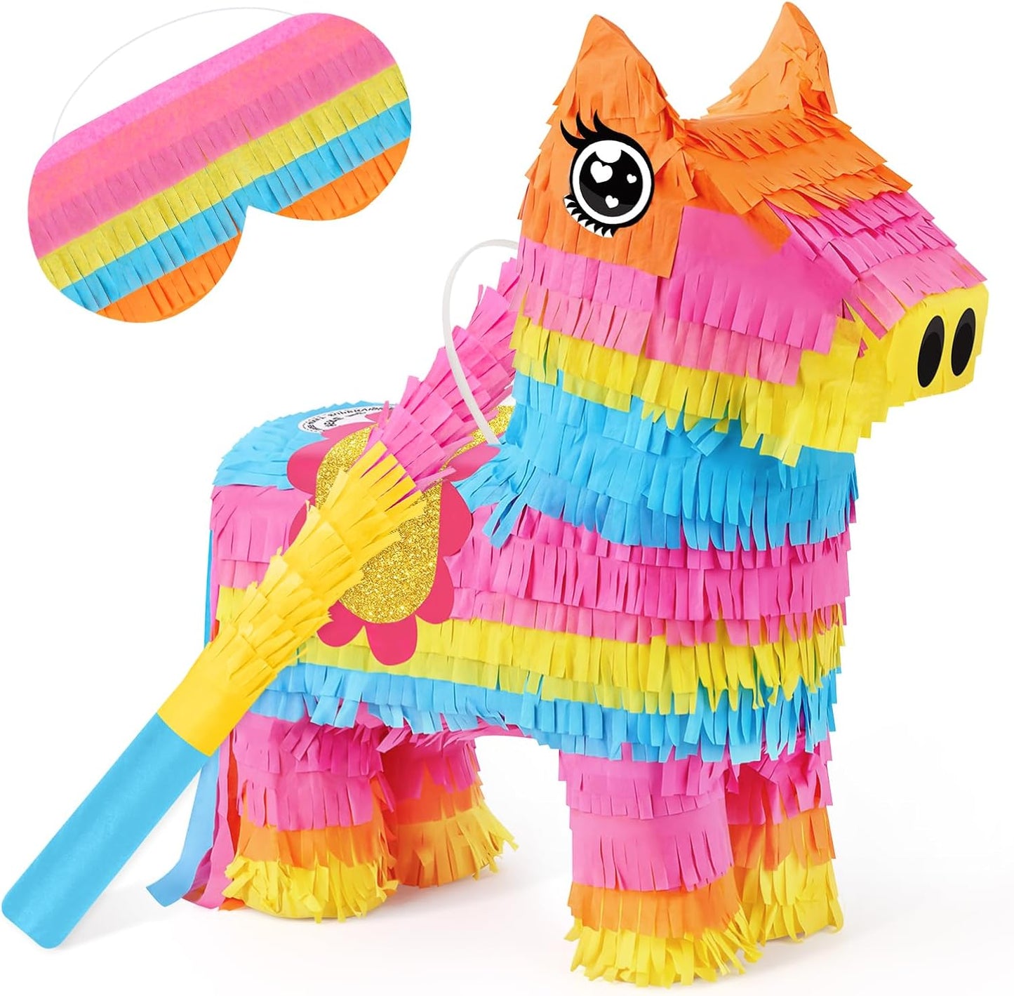 Hooqict Mexican Pinata with Blindfold and Bat Stick Party Pinata for Fiesta Carnival Cinco de Mayo Decorations Kids Adults Mexican Party Games Birthday Party Supplies