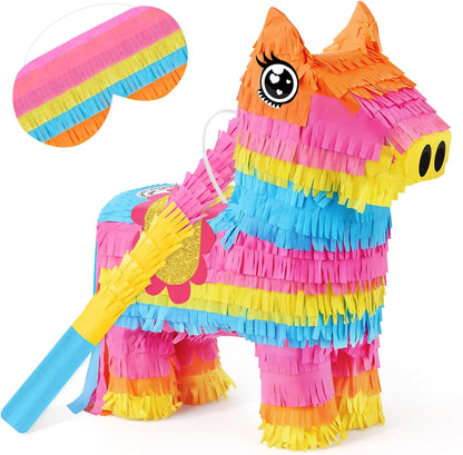 Hooqict Mexican Pinata with Blindfold and Bat Stick Party Pinata for Fiesta Carnival Cinco de Mayo Decorations Kids Adults Mexican Party Games Birthday Party Supplies