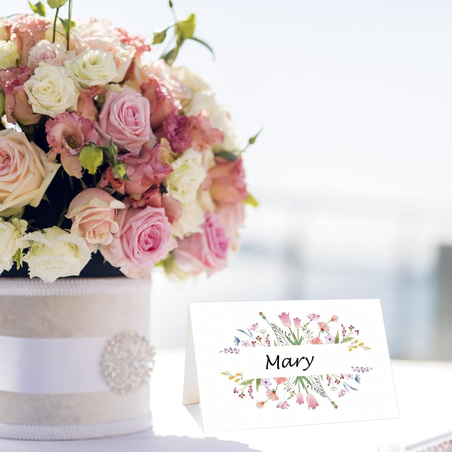 50Pcs Thanksgiving Name Cards for Table, Floral Name Card for Table Setting, 3.3" x 2" Tent Cards for Wedding Engagement Bridal Shower Birthday