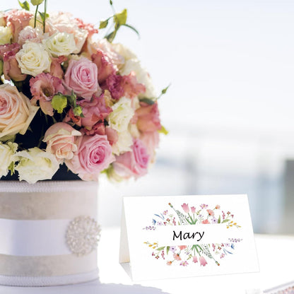 50Pcs Thanksgiving Name Cards for Table, Floral Name Card for Table Setting, 3.3" x 2" Tent Cards for Wedding Engagement Bridal Shower Birthday