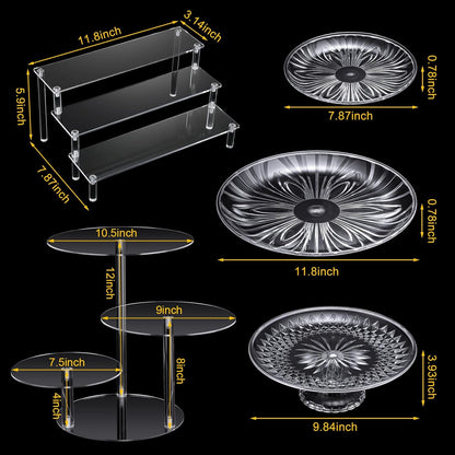 6 Pcs Acrylic Dessert Stands Set Include Display Risers Cupcake Tower and Clear Round Dessert Trays Cake Table Holder for Wedding Baby Shower Decoration(Classic Style)