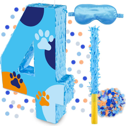 16 Inch Number 2 Dog Paw Pinata with 16 Inch Piñata Stick Blindfold Confetti for Boy Girl Kids 2nd Birthday Party Decorations (2nd)