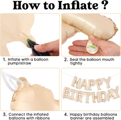 Happy Birthday Balloons Banner, Foil Balloon Personalized Name Letters Balloons Sign Birthday Party Decorations for Women Men Boys Girls Cream