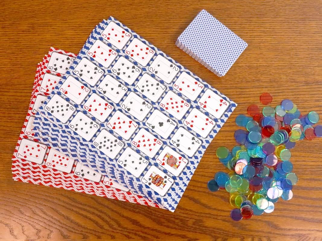 Regal Games - Poker Keeno Bulk Game Set - Includes 12 Two-Sided Boards, 200 Scoring Chips, 1 Deck of Standard Poker Cards - 24 Unique Board Layouts- Casino Night Card Game- Compatible with Poker Keno