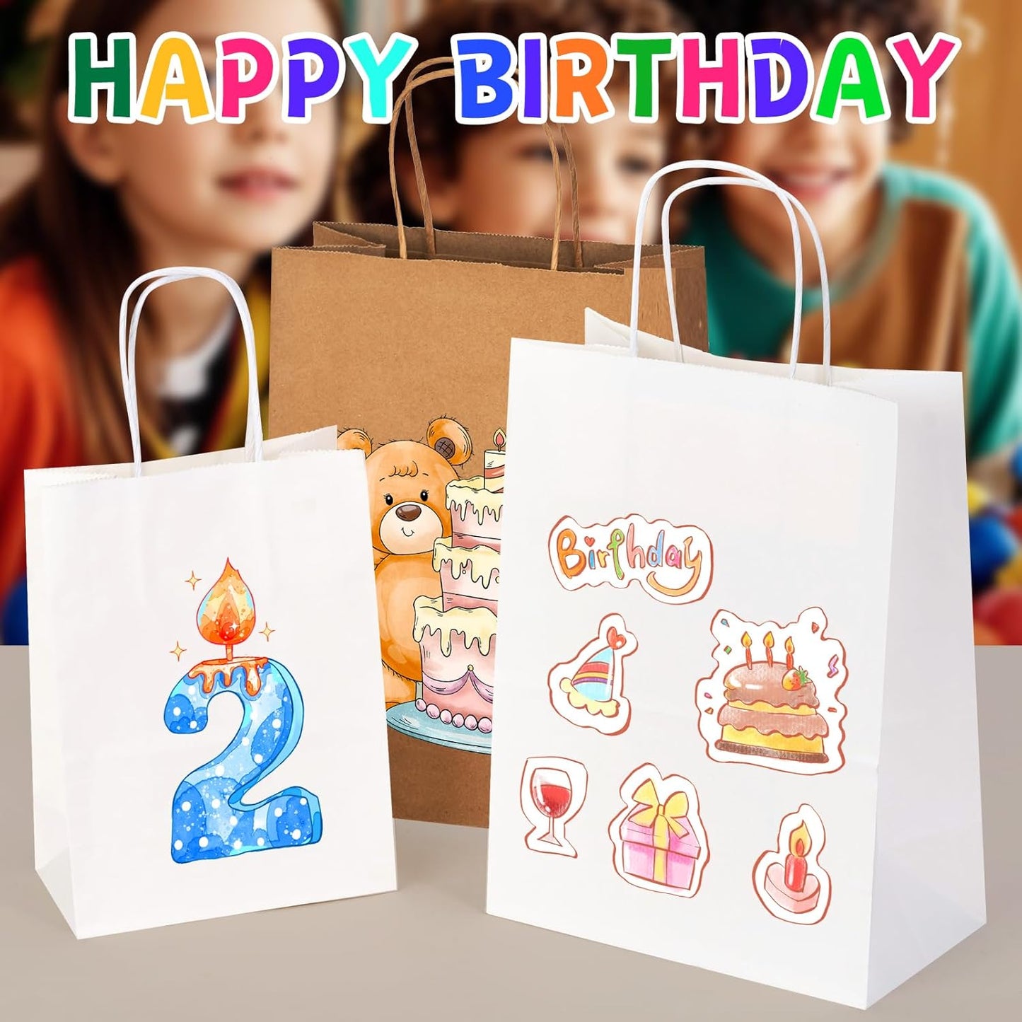 YEEHAW 24 Pack Small Gift Bags 5.8"×3.2"×8.25" Kraft Paper Bags with Handles, Party Favor Bags Bulk for Kids Birthday, Baby Shower, Crafts, Wedding, Party (6 Colors)