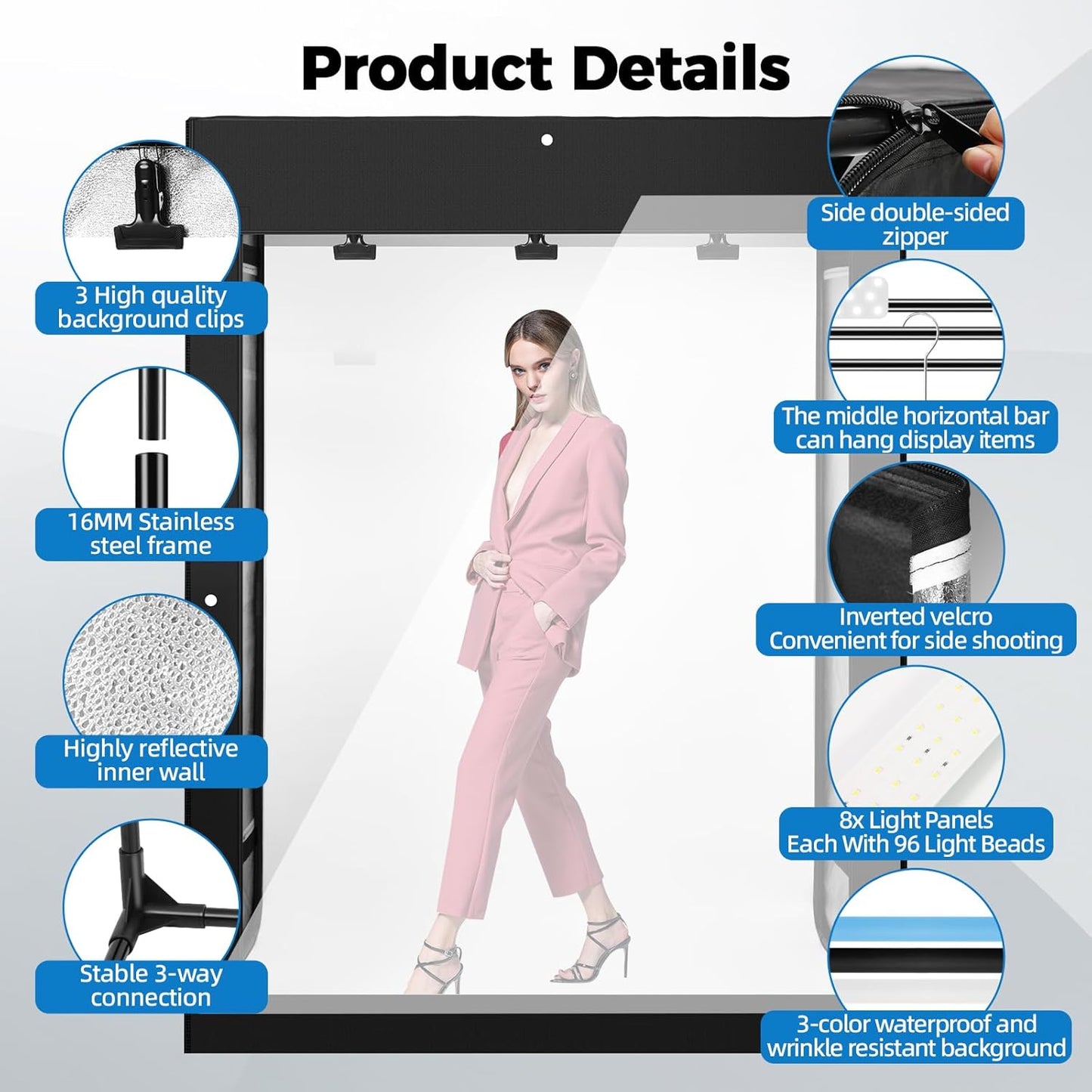 Photo Light Box, 12/16/20/24/32 Inch Photography Light Box with CRI>95 120 Light Beads. Dimmable Shooting Tent Kit with White and Warm Light. 6 Color Backdrops Photo Booth for Studio Products Display