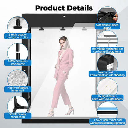 Photo Light Box, 12/16/20/24/32 Inch Photography Light Box with CRI>95 120 Light Beads. Dimmable Shooting Tent Kit with White and Warm Light. 6 Color Backdrops Photo Booth for Studio Products Display