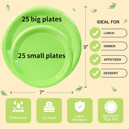 LANLISA 50 Pcs Pink Paper Plates Disposable, 25-9" & 25-7" Disposable Birthday Cake Dessert Plates For Valentines Day, Baby Shower, Easter Party, Mothers Day Party Supplies