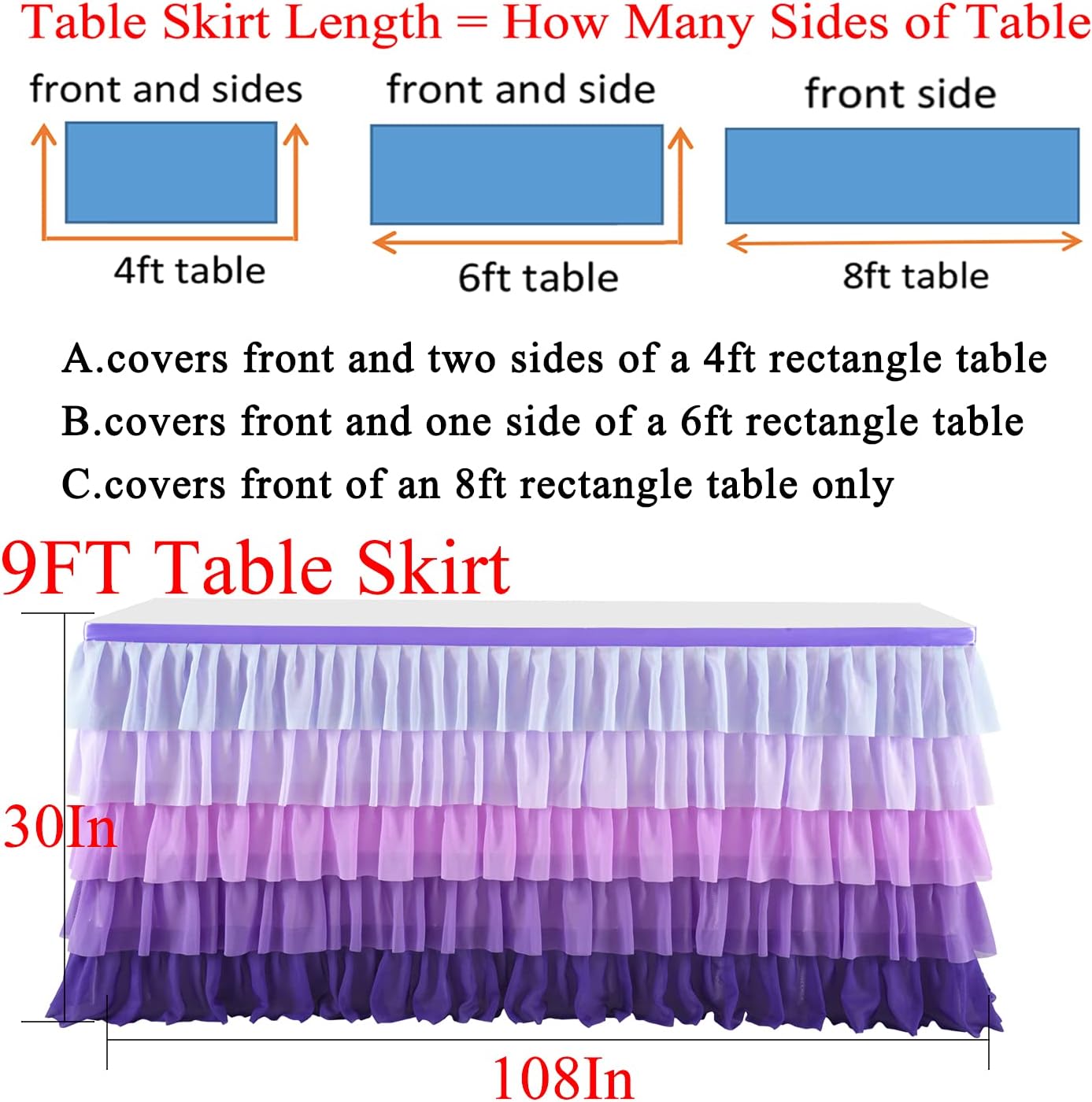 Pastel Rainbow Table Skirt Ruffle Party Tablecloth for Rectangle Table 6ft Birthday Party Baby Shower