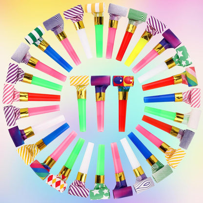 30 PCS Party Blower Blowouts Noisemakers, Funny Birthday Blow Horns Colorful Blowouts Whistles for Kids Adults Carnival Birthday Party Graduations Party Celebration Supplies