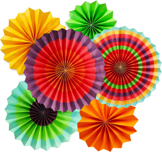 Novelty Place Set of 6 Hanging Paper Fans Party Decoration, Vibrant Colorful Paper Rosette Flowers for Mexican Fiesta, Carnival, Birthday and Baby Shower Decoration